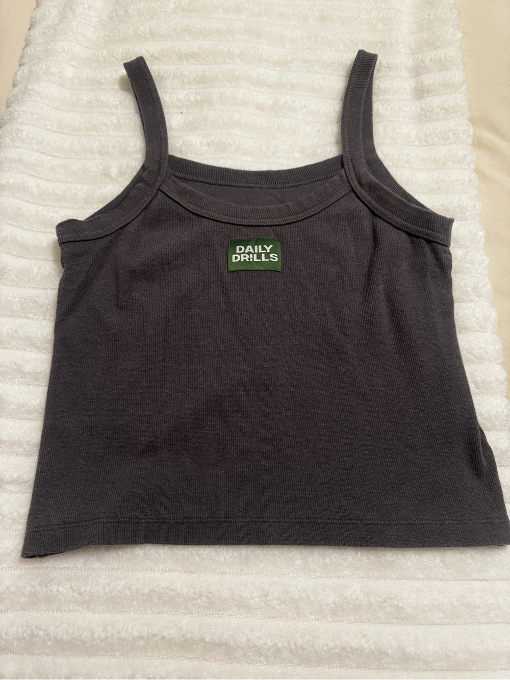 Daily Drills Girls' Dark Charcoal Tank Top with Green Logo